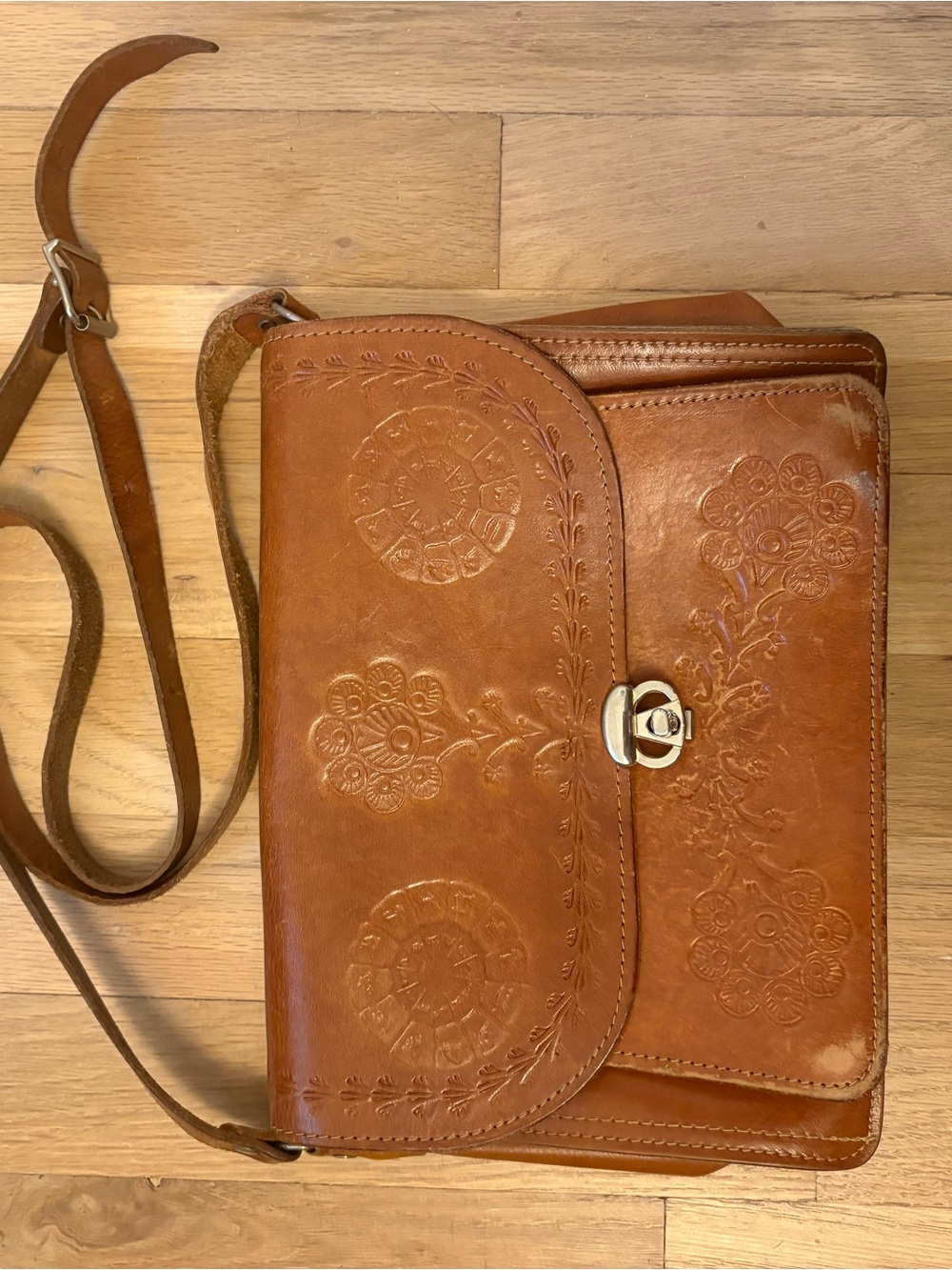 Leather Floral Embossed Crossbody Bag